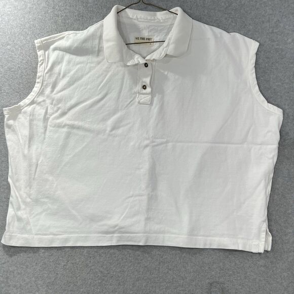 We The Free White Oversized Collar Polo Shirt Sleeveless M Boxy Basic - Picture 3 of 11
